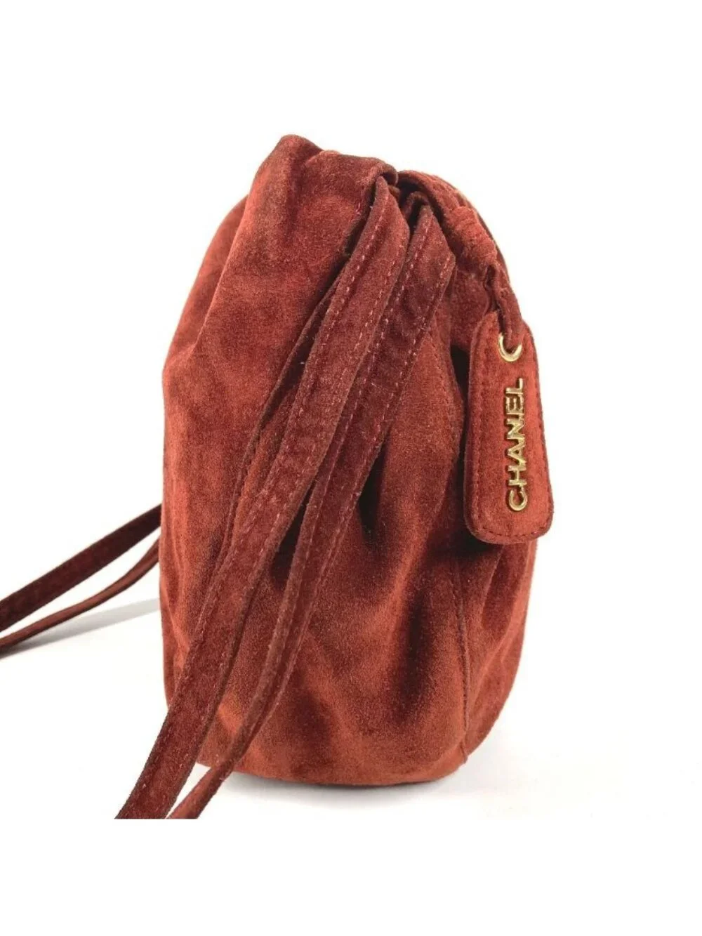 Chanel Shoulder Bag Logo Drawstring Suede